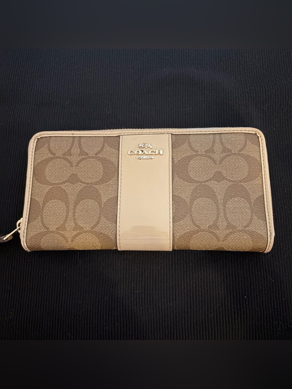 Coach Khaki and Chalk Zip Wallet with Signature C Pattern